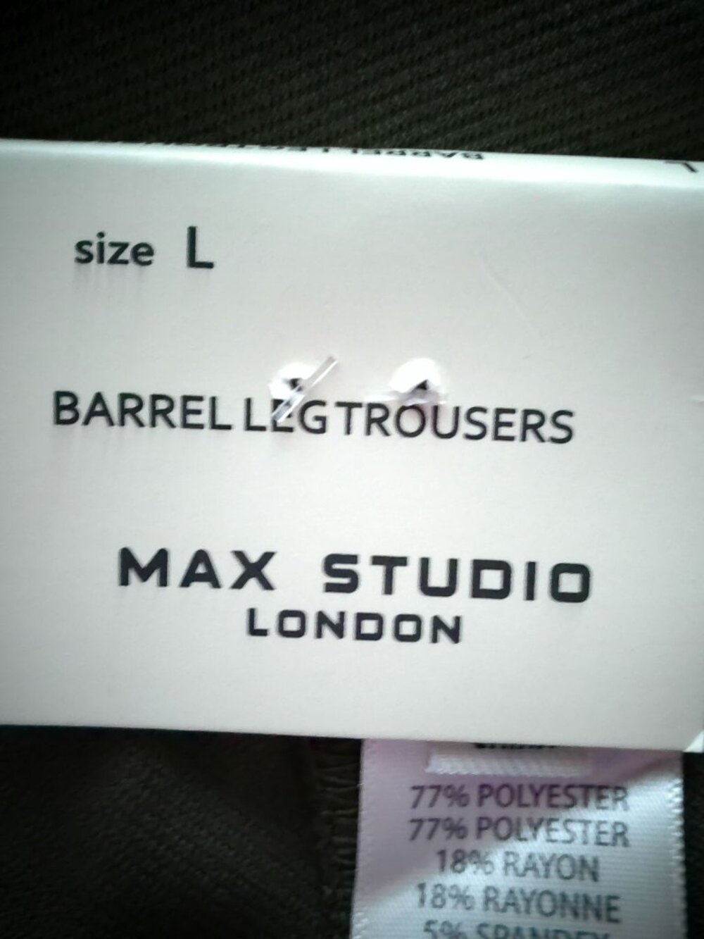 MAX STUDIO LONDON Stretch Waist High Waist Olive Green Barrel Leg Trousers L - Picture 7 of 14